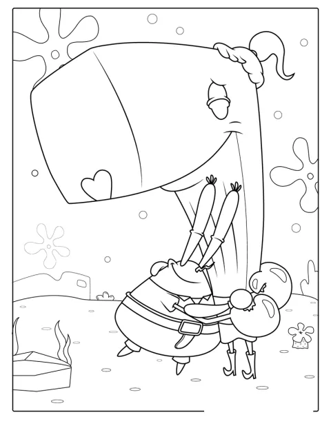 Meneer Krabs omhelst zijn dochter Pearl.