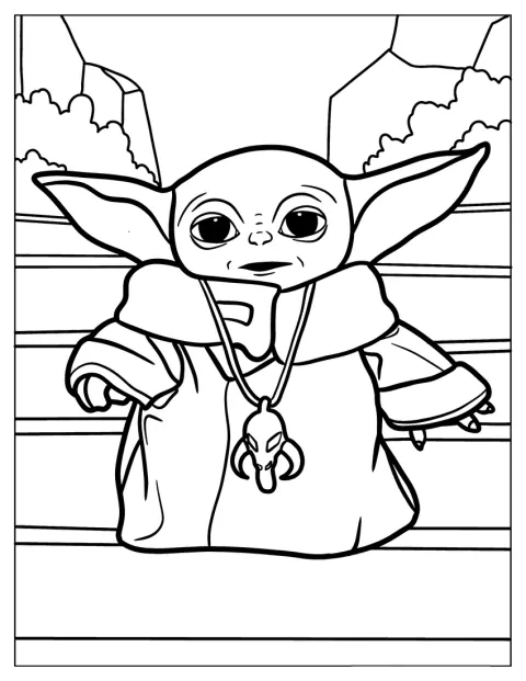 Mały Yoda patrzy przed siebie z dużymi uszami.