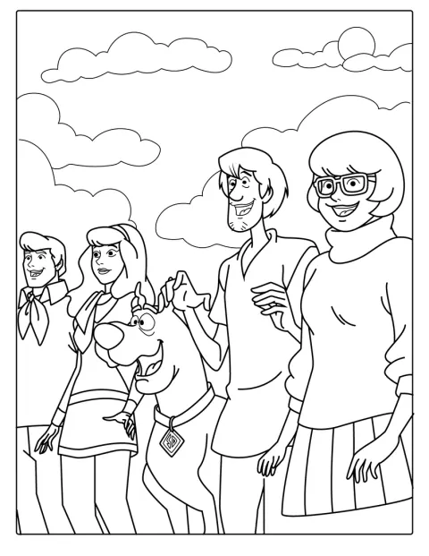 Gang Scooby-Doo pozuje razem, gotowy na nową przygodę.