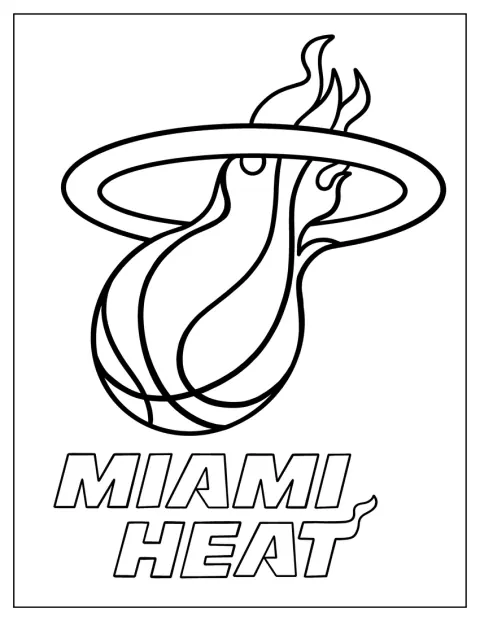 Logo Miami Heat przedstawia płonącą piłkę koszykarską otoczoną nazwą drużyny.