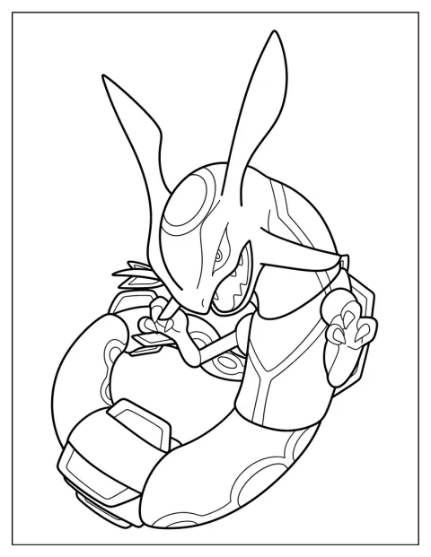 Rayquaza näyttää terävät hampaansa.