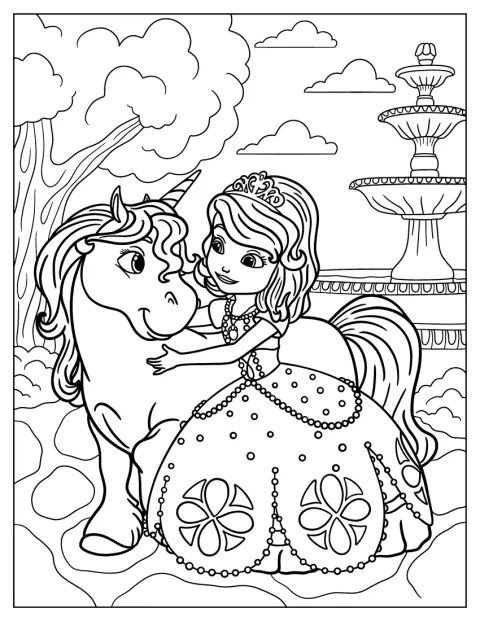 La princesa Sofia está junto al unicornio Skye.