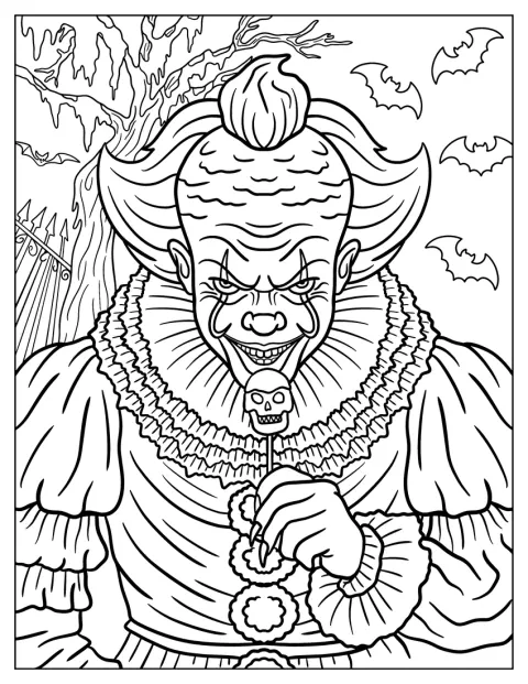 Pennywise håller en klubba formad som en dödskalle.