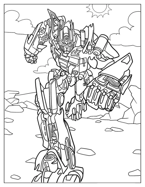 Optimus Prime läuft durch eine weite, sandige Wüstenlandschaft.