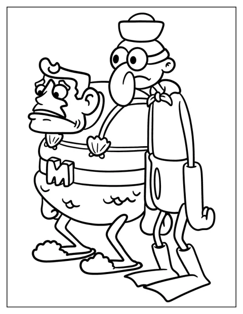 Mermaid Man e Barnacle Boy posano insieme nei loro costumi da supereroi.