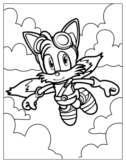 Tails Coloring Page Flying In The Sky