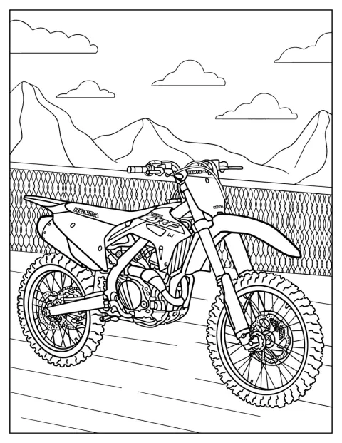 En Honda-crosser står foran bjerge.