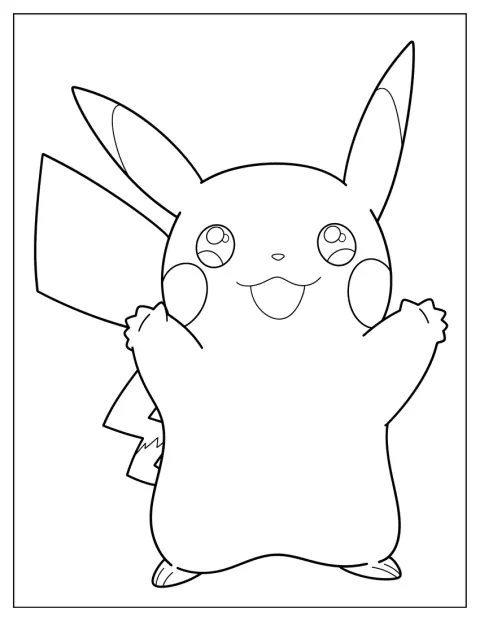 Pikachu uśmiecha się na prostym, wyraźnym konturze.