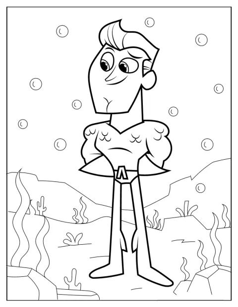 Arthur Curry steht als Aquaman in seinem Heldenkostüm da.