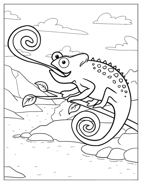 Kameleontti työntää pitkän kielensä ulos.
