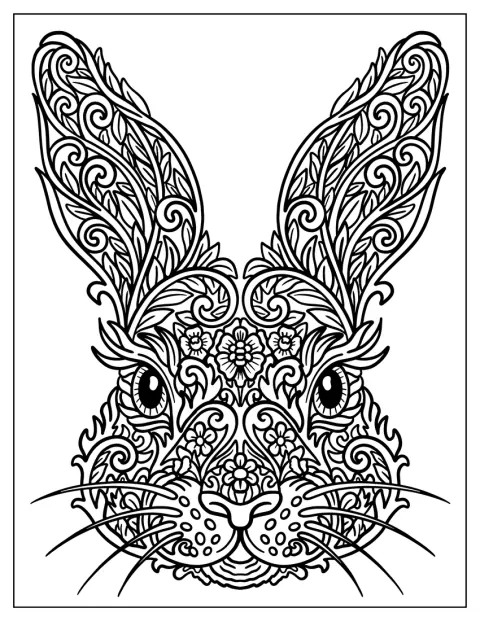 Easter Mandala Coloring Page of Floral Filigree Easter Bunny Face