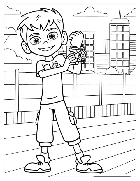 Unge Ben Tennyson håller upp sin Omnitrix.