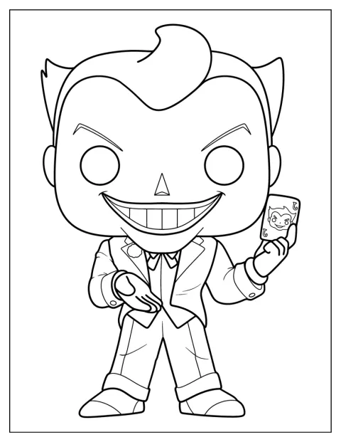 Un Joker chibi maléfique brandit une carte à jouer à son effigie.