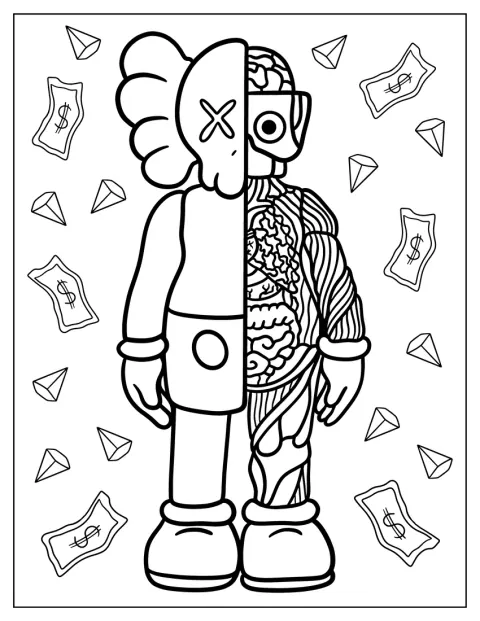 La figura KAWS Companion aparece diseccionada.