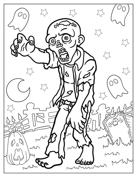 Zombie se zvedá z hrobu.
