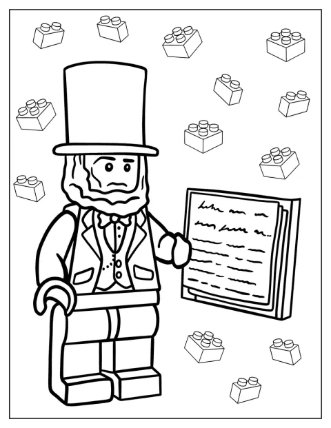 La figurine LEGO d’Abraham Lincoln se tient debout avec sa tenue caractéristique.