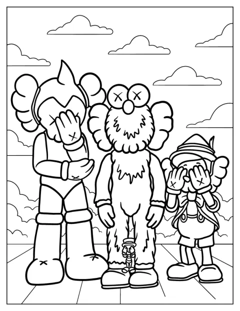 Astro Boy, Elmo e Pinóquio aparecem juntos em versões inspiradas em KAWS.