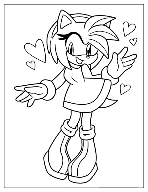 Amy Rose mává a kolem ní se vznášejí srdíčka.