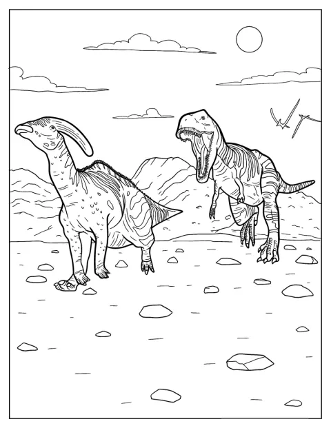 T Rex Chasing Parasaurolophus Coloring Page