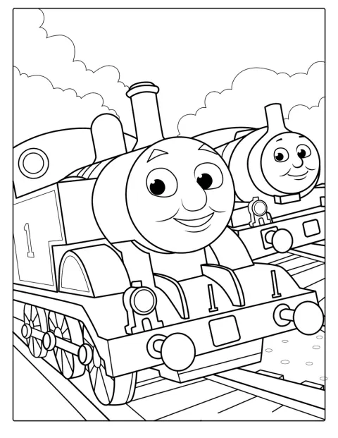 Thomas și Percy, locomotivele prietene, apar împreună.