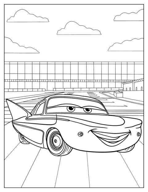 Flo lächelt vor ihrem Café in Radiator Springs.