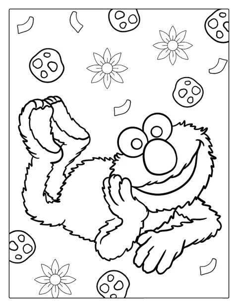 Elmo lächelt breit und schaut fröhlich nach vorn.