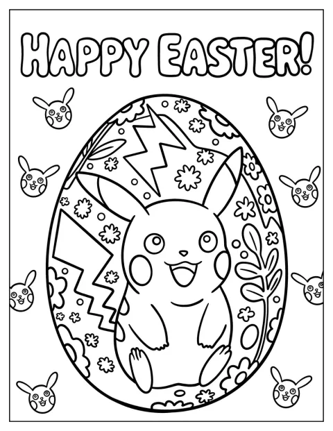 Pikachu Easter Egg Coloring Page Design with Thunderbolt Pattern