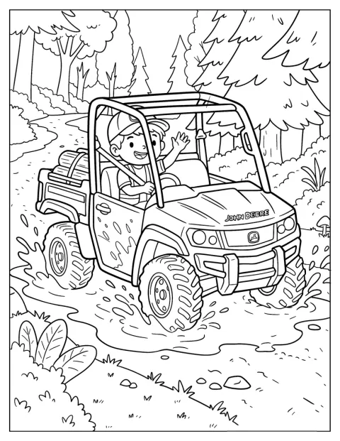 Ein John Deere Gator fährt bei einem Geländewagen-Abenteuer abseits befestigter Wege.