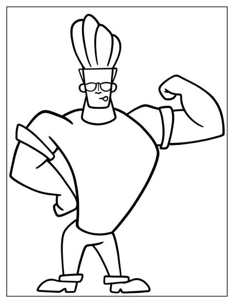 Johnny Bravo pozuje z pewną siebie miną.