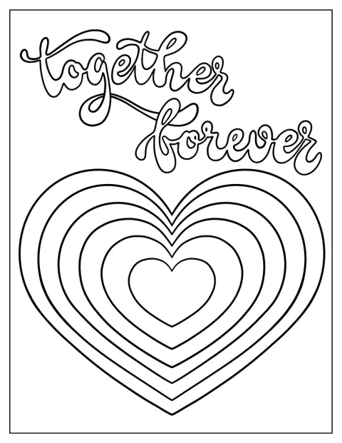 Un corazón de estilo hippie lleva escrito «Juntos para siempre».