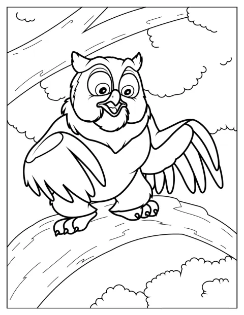 L’ami Hibou est perché sur une branche dans la forêt.
