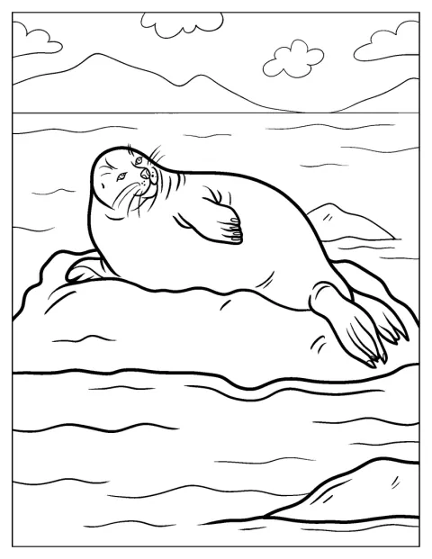Una foca realista descansa sobre un iceberg.