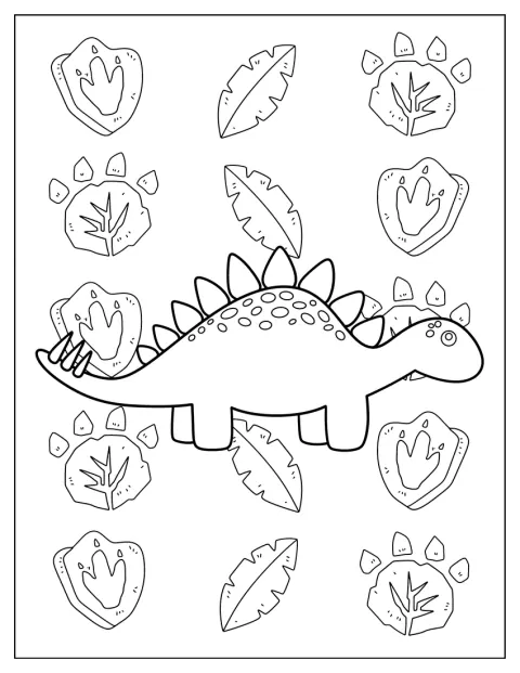 Un estegosaurio pequeño y simpático aparece de pie.