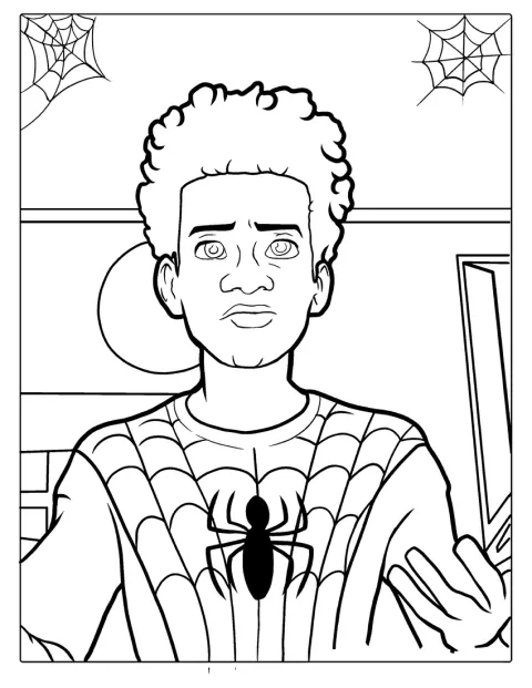 Miles Morales aparece com o seu fato de Spider-Man, inspirado no universo Spider-Verse.