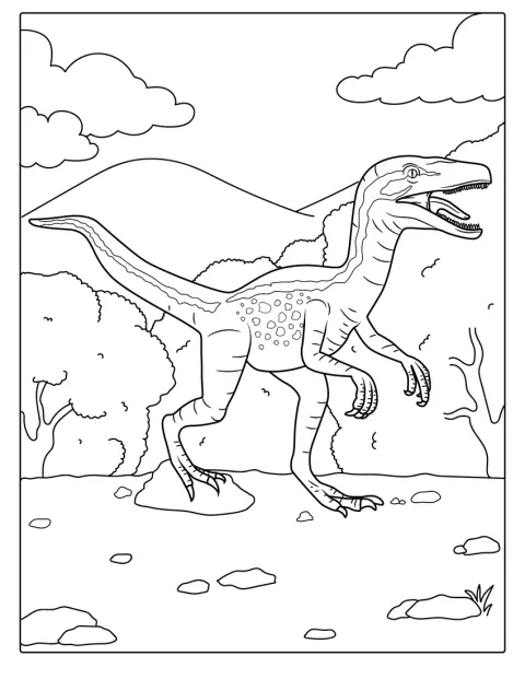 Een gedetailleerde Raptor staat in profiel met zijn klauwen vooruit.
