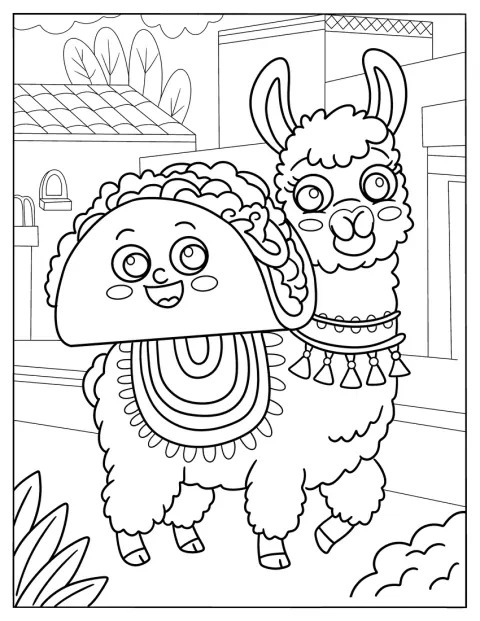 Uma piñata caminha ao lado de um taco.
