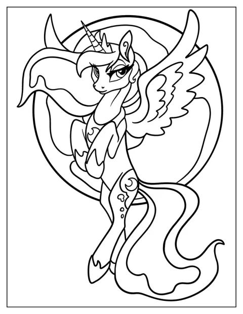 Princess Luna si impenna davanti a una grande luna piena.