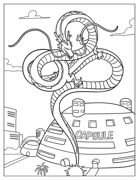 En drage dukker frem ved Gokus Capsule House.