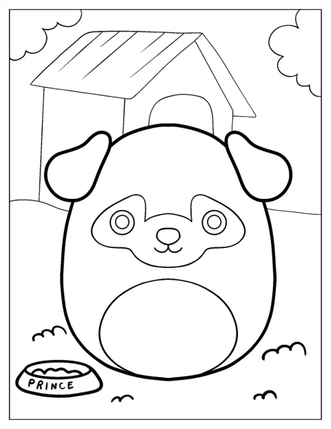 Prince, o pug de peluche Squishmallow, está sentado com as patas dianteiras à vista.