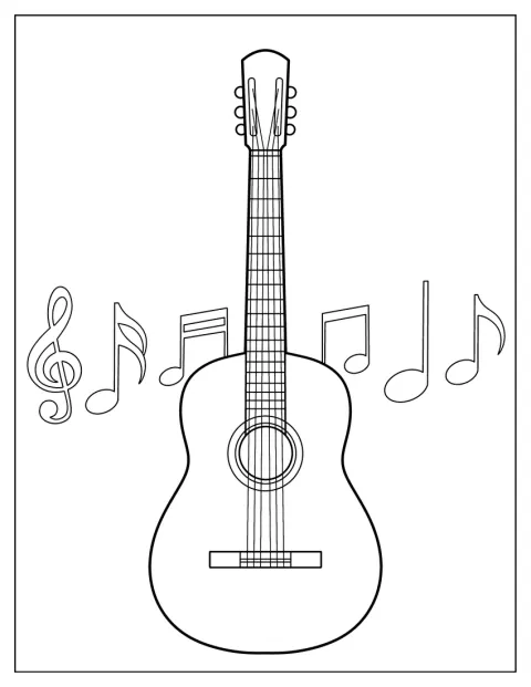 O chitară acustică este desenată printr-un contur simplu.