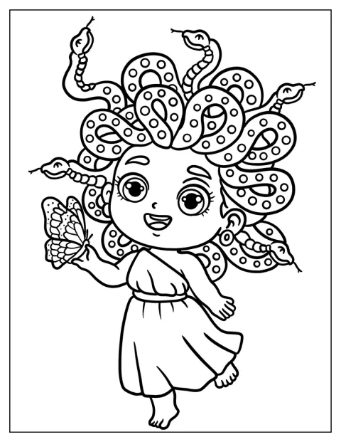 Una pequeña Medusa baila junto a una mariposa.