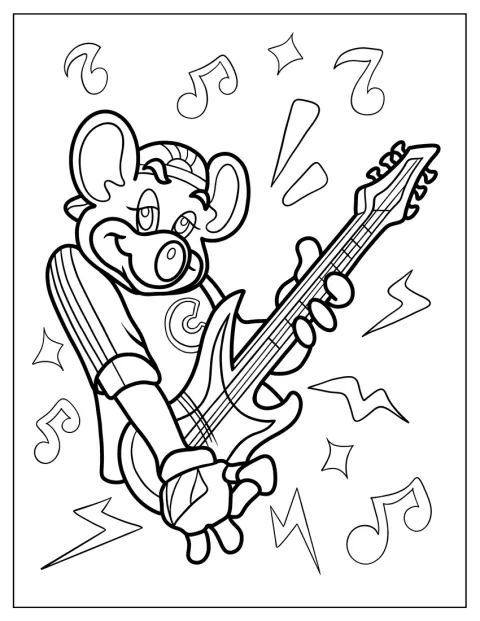 Chuck E. Cheese gitáron játszik.