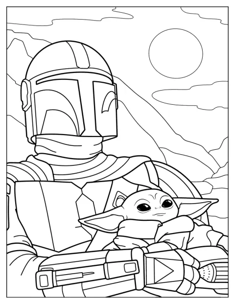 The Mandalorian holder Baby Yoda i armene.