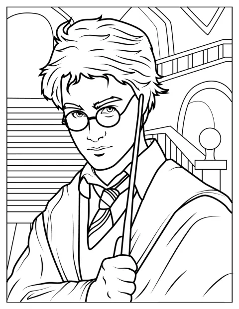 Harry Potter vises i nærbilde med runde briller.