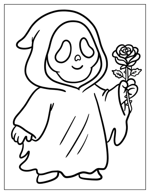 Ghost Face segura uma rosa numa mão.