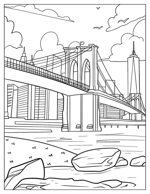 Podul Brooklyn se întinde peste East River, înconjurat de clădirile orașului.