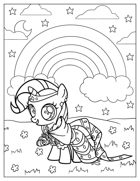 Rarity, de My Little Pony, luce una corona y un vestido.