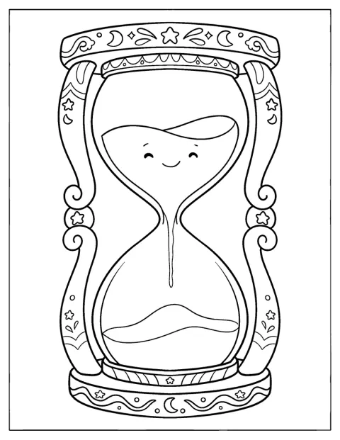 Ornate Hourglass with Moon and Star Decorations Coloring Page for Kids