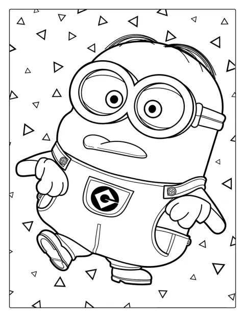 Bob Minion scoate limba și face o grimasă jucăușă.