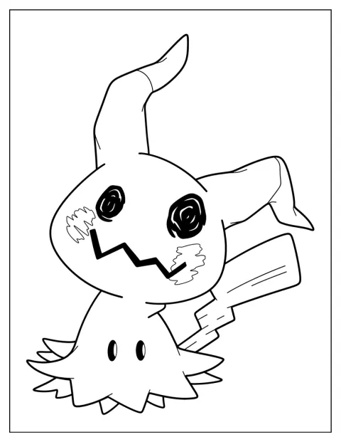 La figura de Mimikyu aparece dibujada con un contorno sencillo.